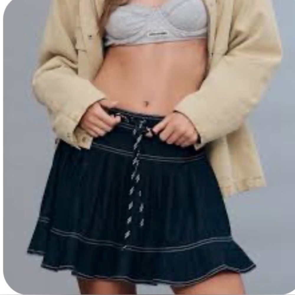 Anthropologie Pilcro Sporty Tiered Denim Mini Skirt